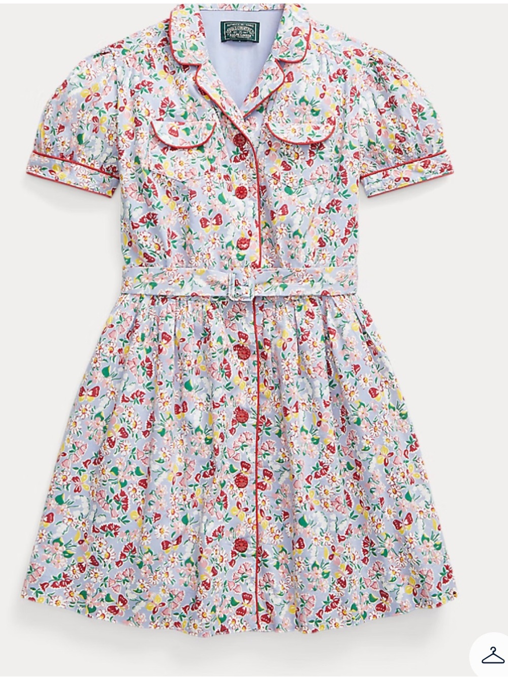 Ralph Lauren NWT Floral Button-Front Dress with Red Piping and belt
